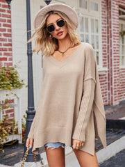 Ladies V Neck Plus Size Fashion Knit Sexy Pullover Sweater - 808Lush