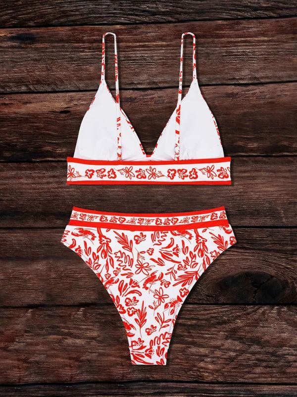 Ladies orange printed split swimsuit - 808Lush