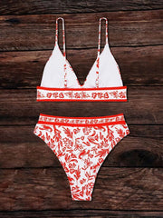 Ladies orange printed split swimsuit - 808Lush