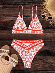 Ladies orange printed split swimsuit - 808Lush