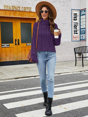 Ladies rough hemp turtleneck casual sweater - 808Lush