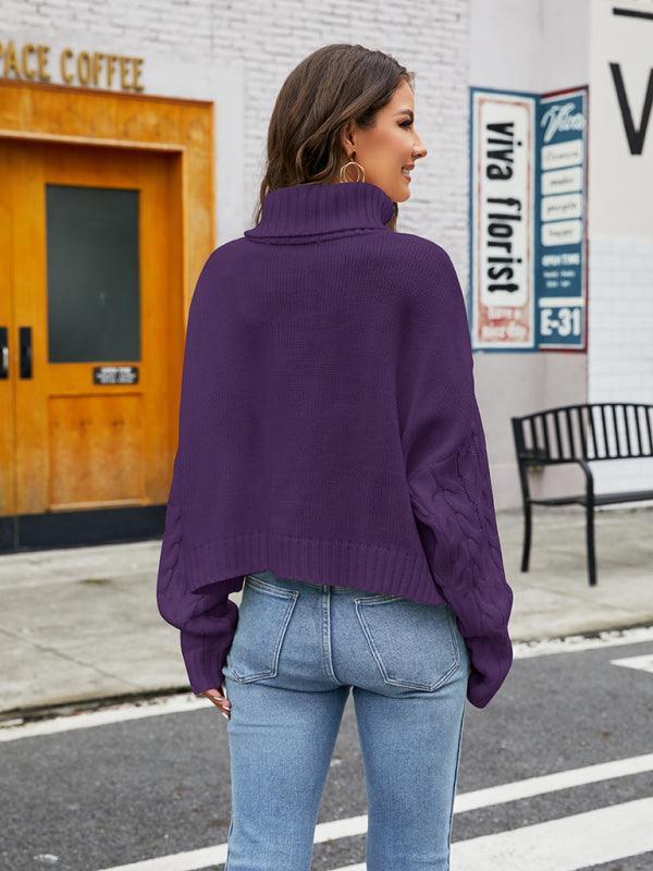 Ladies rough hemp turtleneck casual sweater - 808Lush