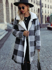 Lapel casual reversible plaid long style coat - 808Lush