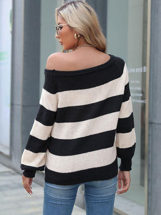 Lazy Women's Long Sleeve Striped Sweater - 808Lush