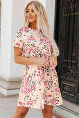 Leopard Floral Short Sleeve Mini Dress - 808Lush