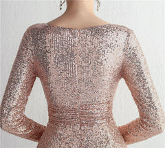 Long Sleeve Cocktail Wrinkle Craft Elegant Long Sequin Aura Queen Fishtail Folding - 808Lush