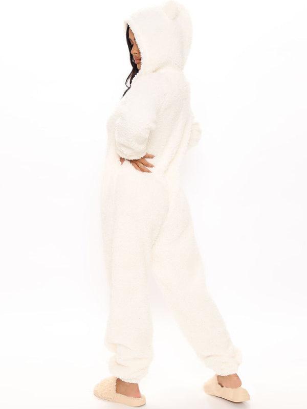 Long Sleeve Hooded Casual Jumpsuit Pants Plush Loungewear - 808Lush