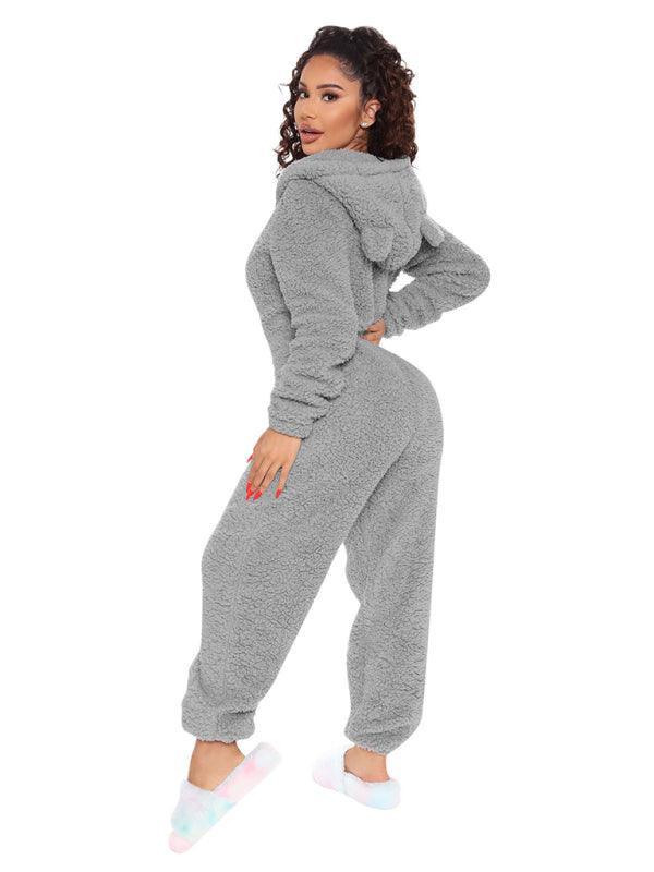 Long Sleeve Hooded Casual Jumpsuit Pants Plush Loungewear - 808Lush