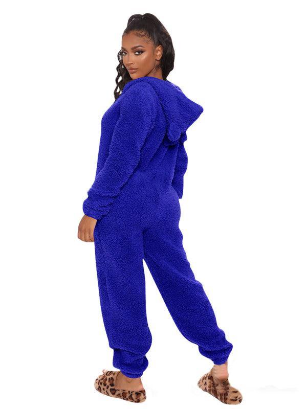 Long Sleeve Hooded Casual Jumpsuit Pants Plush Loungewear - 808Lush