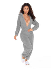 Long Sleeve Hooded Casual Jumpsuit Pants Plush Loungewear - 808Lush