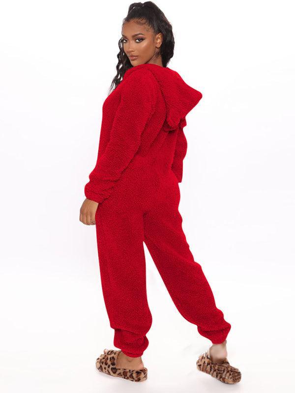 Long Sleeve Hooded Casual Jumpsuit Pants Plush Loungewear - 808Lush