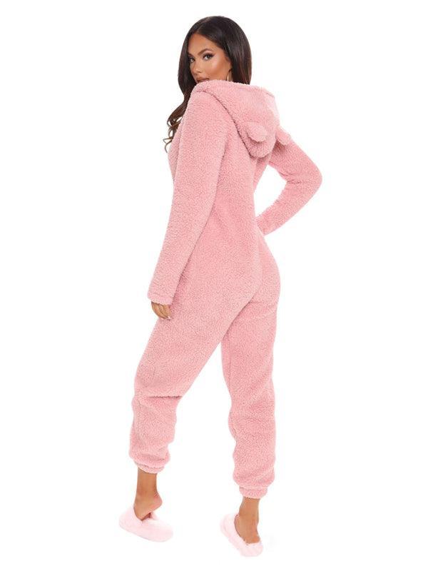 Long Sleeve Hooded Casual Jumpsuit Pants Plush Loungewear - 808Lush