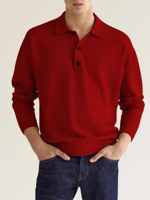 Men's Casual Top Polo Shirt Long Sleeve V Neck - 808Lush