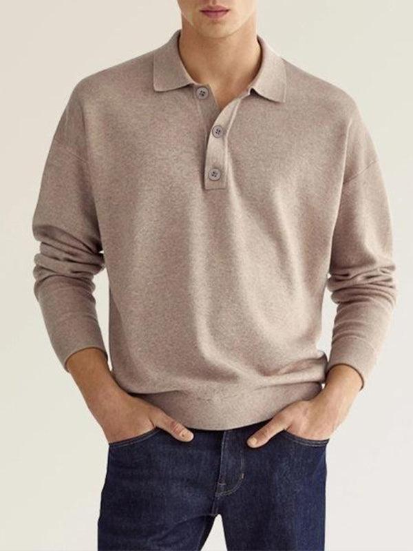 Men's Casual Top Polo Shirt Long Sleeve V Neck - 808Lush