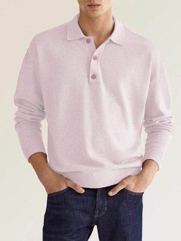 Men's Casual Top Polo Shirt Long Sleeve V Neck - 808Lush