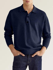 Men's Casual Top Polo Shirt Long Sleeve V Neck - 808Lush