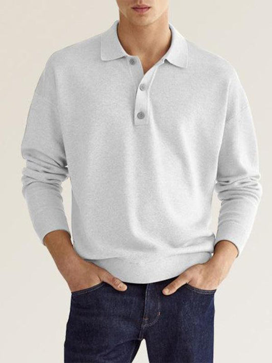 Men's Casual Top Polo Shirt Long Sleeve V Neck - 808Lush