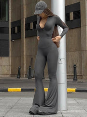 Long sleeve fashionable bell pants slim fit hottie jumpsuit - 808Lush