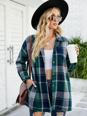 Long-sleeve lapel plaid shirt jacket - 808Lush