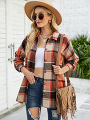 Long-sleeve lapel plaid shirt jacket - 808Lush