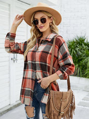 Long-sleeve lapel plaid shirt jacket - 808Lush