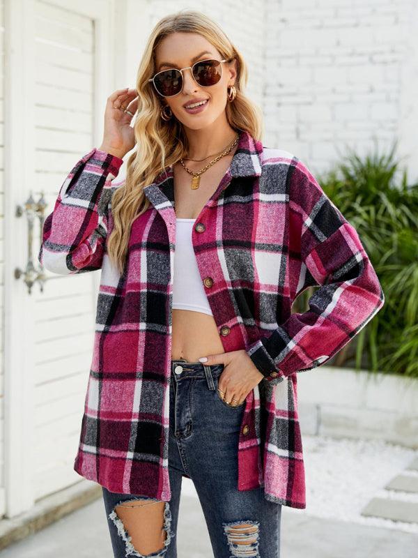 Long-sleeve lapel plaid shirt jacket - 808Lush