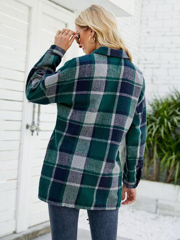 Long-sleeve lapel plaid shirt jacket - 808Lush