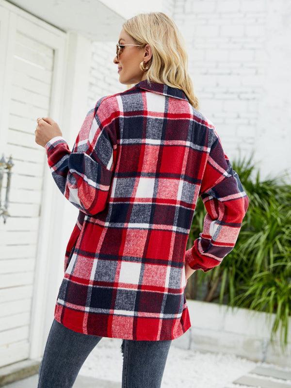 Long-sleeve lapel plaid shirt jacket - 808Lush