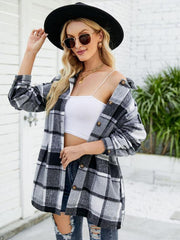 Long-sleeve lapel plaid shirt jacket - 808Lush