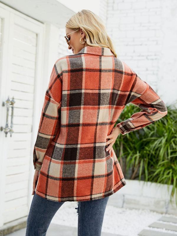 Long-sleeve lapel plaid shirt jacket - 808Lush