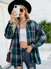 Long-sleeve lapel plaid shirt jacket - 808Lush