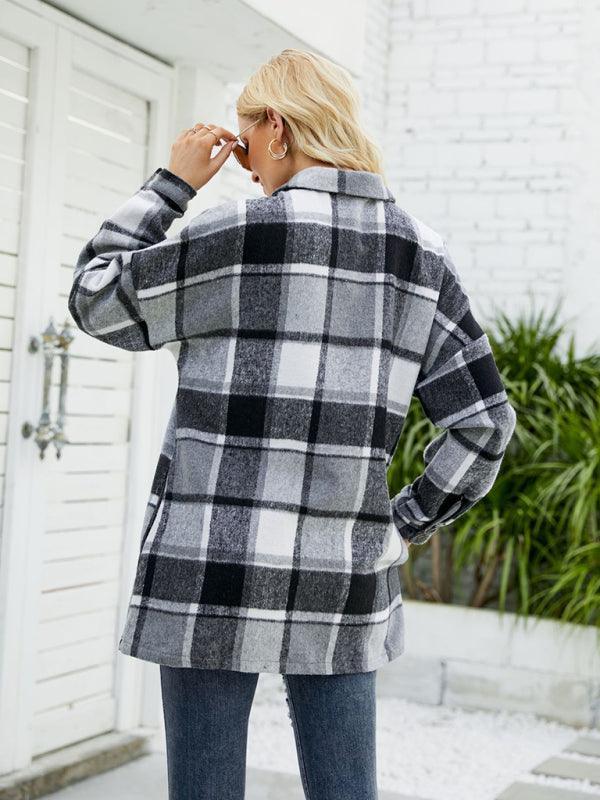 Long-sleeve lapel plaid shirt jacket - 808Lush