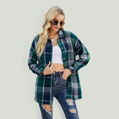 Long-sleeve lapel plaid shirt jacket - 808Lush