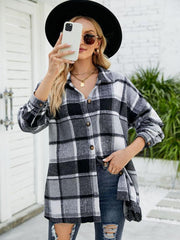 Long-sleeve lapel plaid shirt jacket - 808Lush