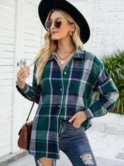 Long-sleeve lapel plaid shirt jacket - 808Lush