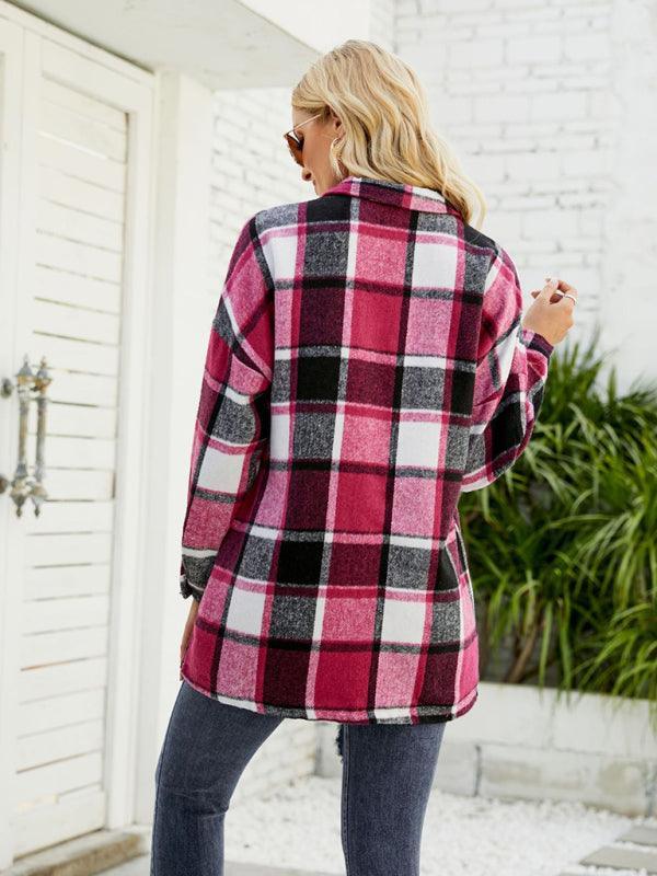 Long-sleeve lapel plaid shirt jacket - 808Lush