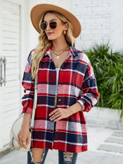 Long-sleeve lapel plaid shirt jacket - 808Lush