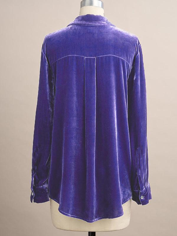 Long-sleeved all-match velvet and golden velvet top with loose base lining - 808Lush