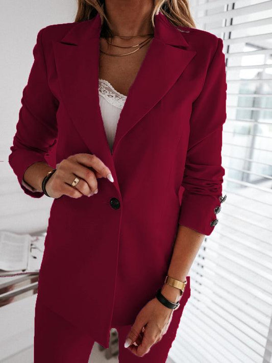 Long-sleeved suit collar button-down blazer - 808Lush