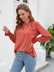 Long-sleeved tops V-neck casual loose chiffon tops for women - 808Lush