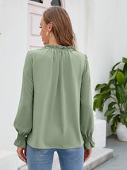 Long-sleeved tops V-neck casual loose chiffon tops for women - 808Lush