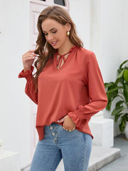 Long-sleeved tops V-neck casual loose chiffon tops for women - 808Lush