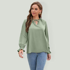 Long-sleeved tops V-neck casual loose chiffon tops for women - 808Lush