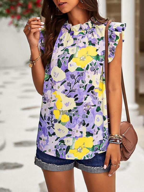 Loose Casual Top Sleeveless Floral Shirt - 808Lush