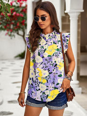 Loose Casual Top Sleeveless Floral Shirt - 808Lush