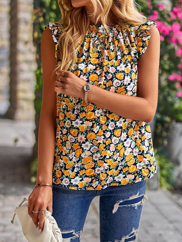 Loose Casual Top Sleeveless Floral Shirt - 808Lush