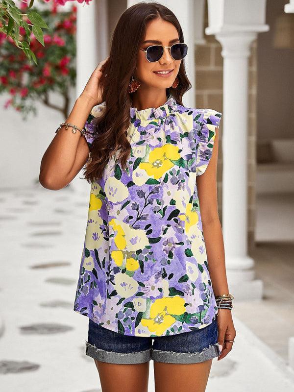 Loose Casual Top Sleeveless Floral Shirt - 808Lush