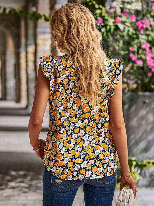 Loose Casual Top Sleeveless Floral Shirt - 808Lush