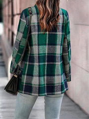 Loose Plaid Printed Long Sleeve Pocket Wool Jacket Cardigan - 808Lush