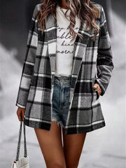 Loose Plaid Printed Long Sleeve Pocket Wool Jacket Cardigan - 808Lush